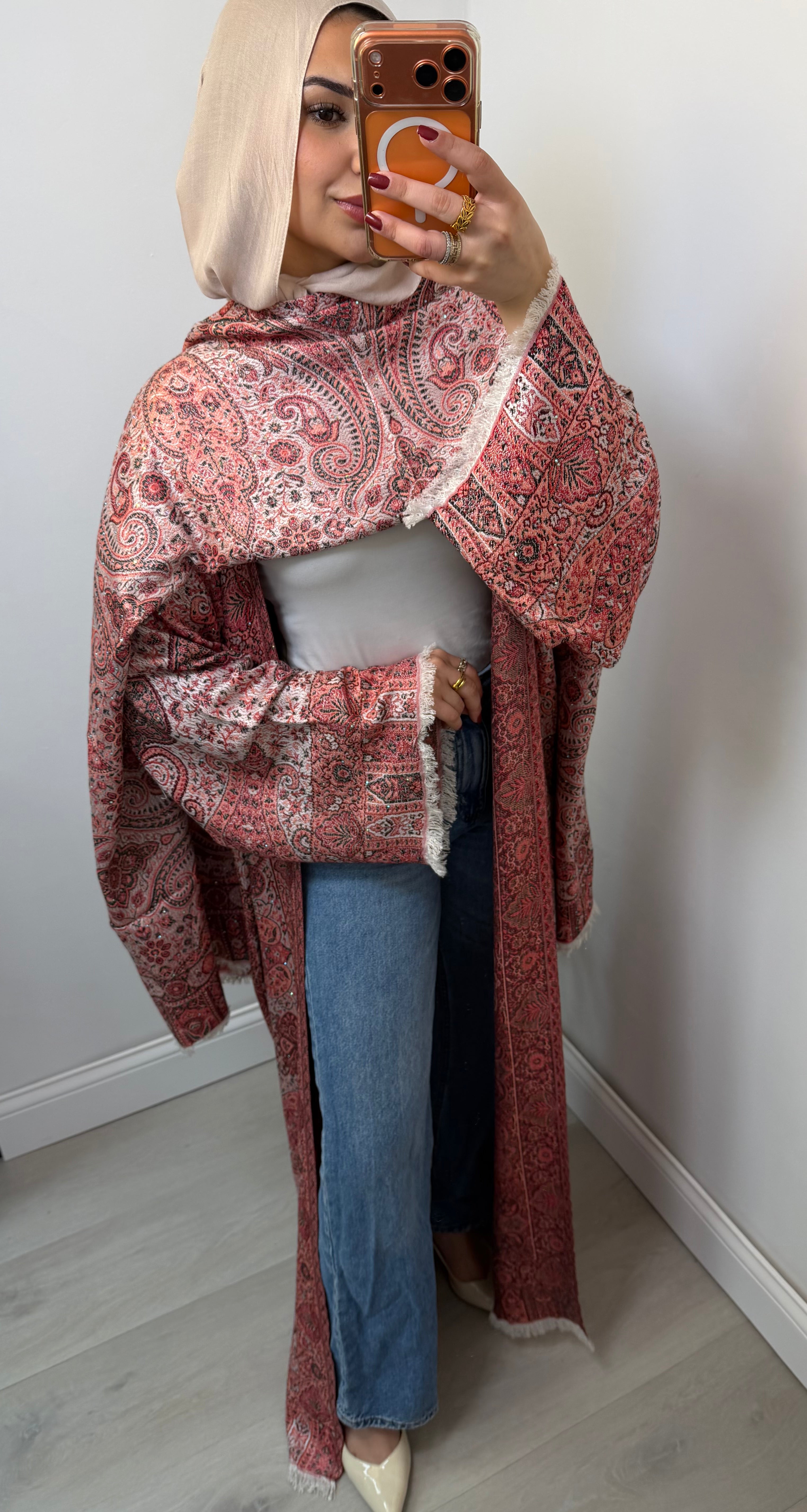 Pashmina Abaya in Crimson Paisley