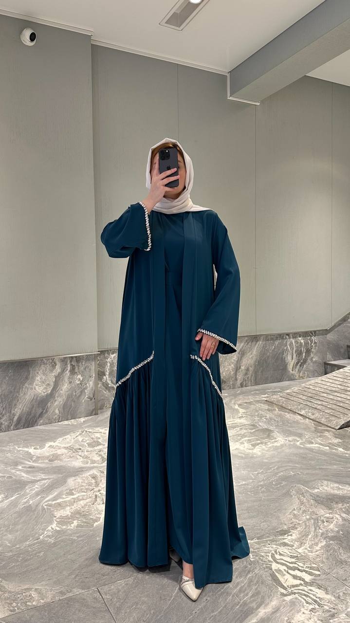 Pearl Trim Open Abaya