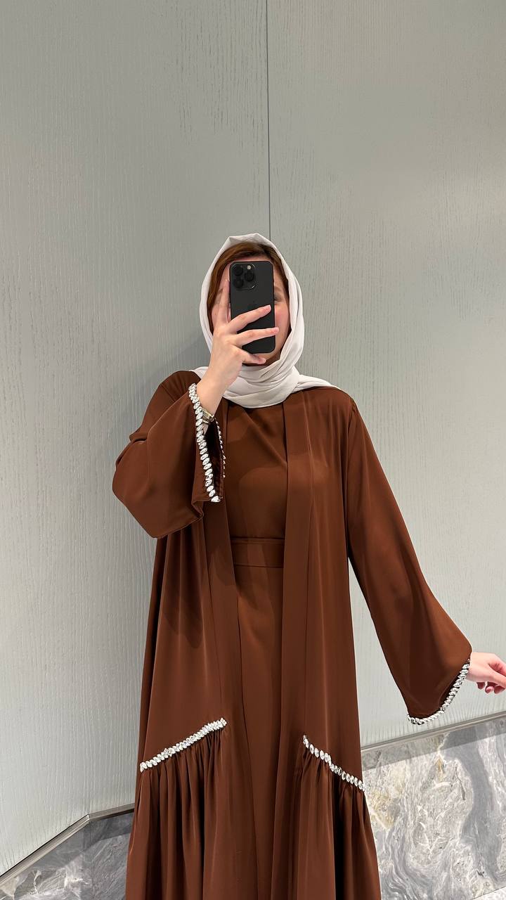 Pearl Trim Open Abaya