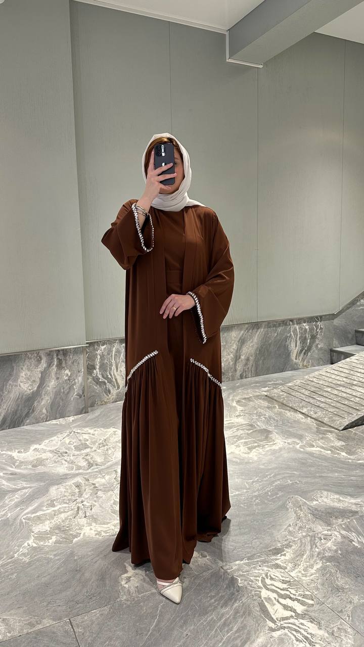 Pearl Trim Open Abaya