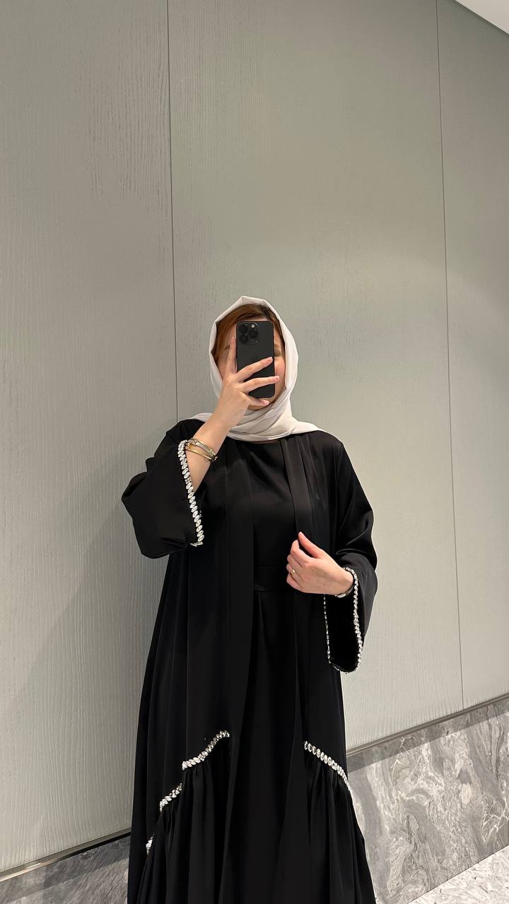 Pearl Trim Open Abaya
