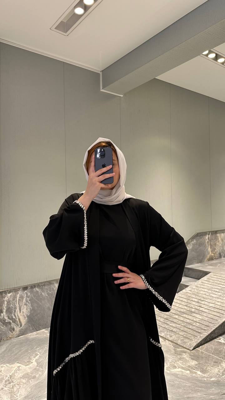 Pearl Trim Open Abaya