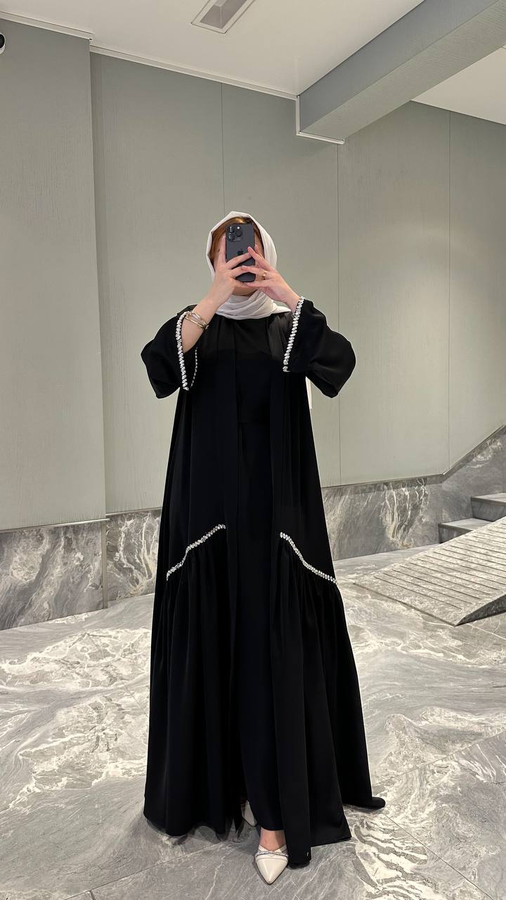 Pearl Trim Open Abaya