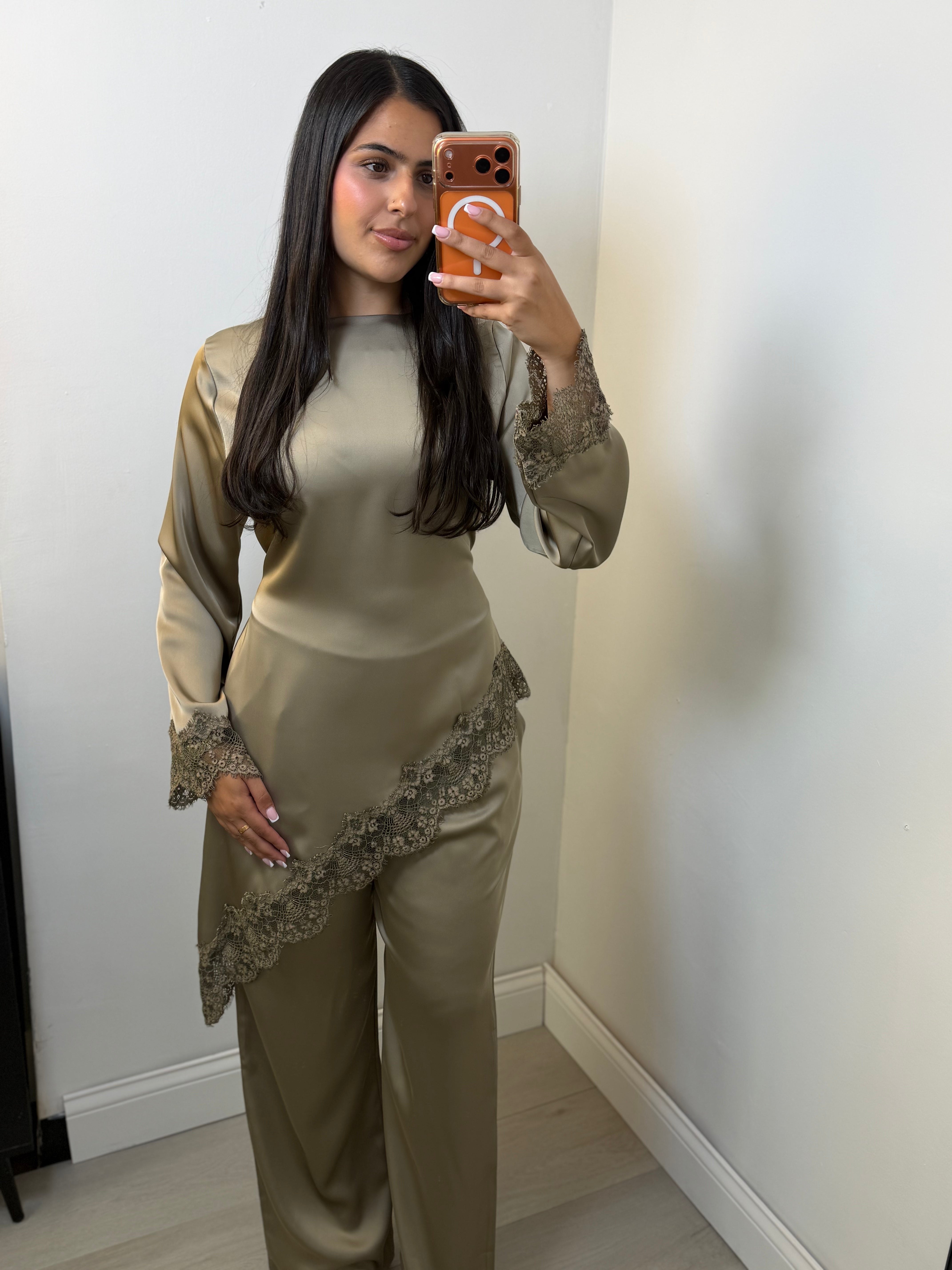 Lace Trim Satin Co-Ord Set