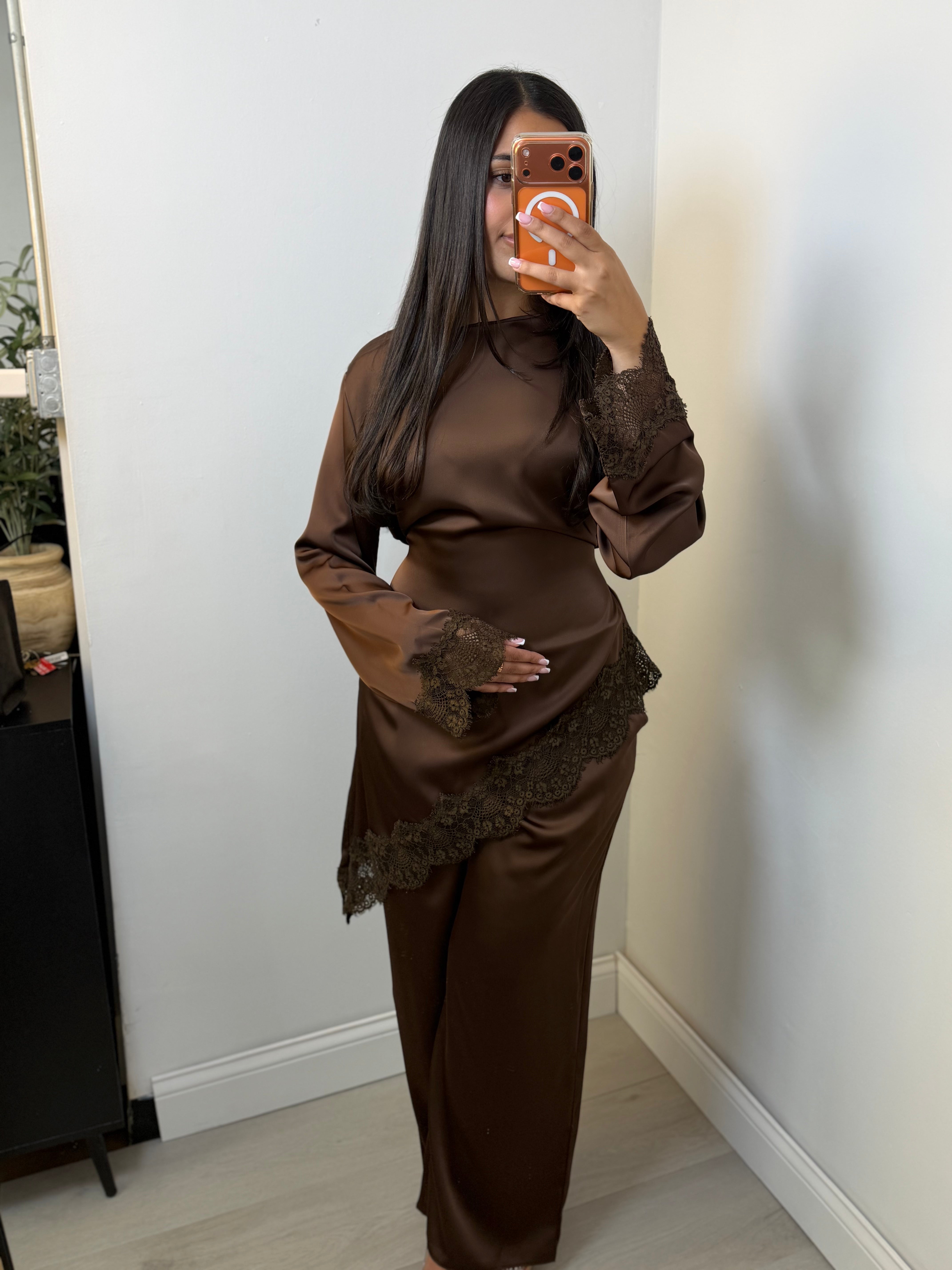 Lace Trim Satin Co-Ord Set