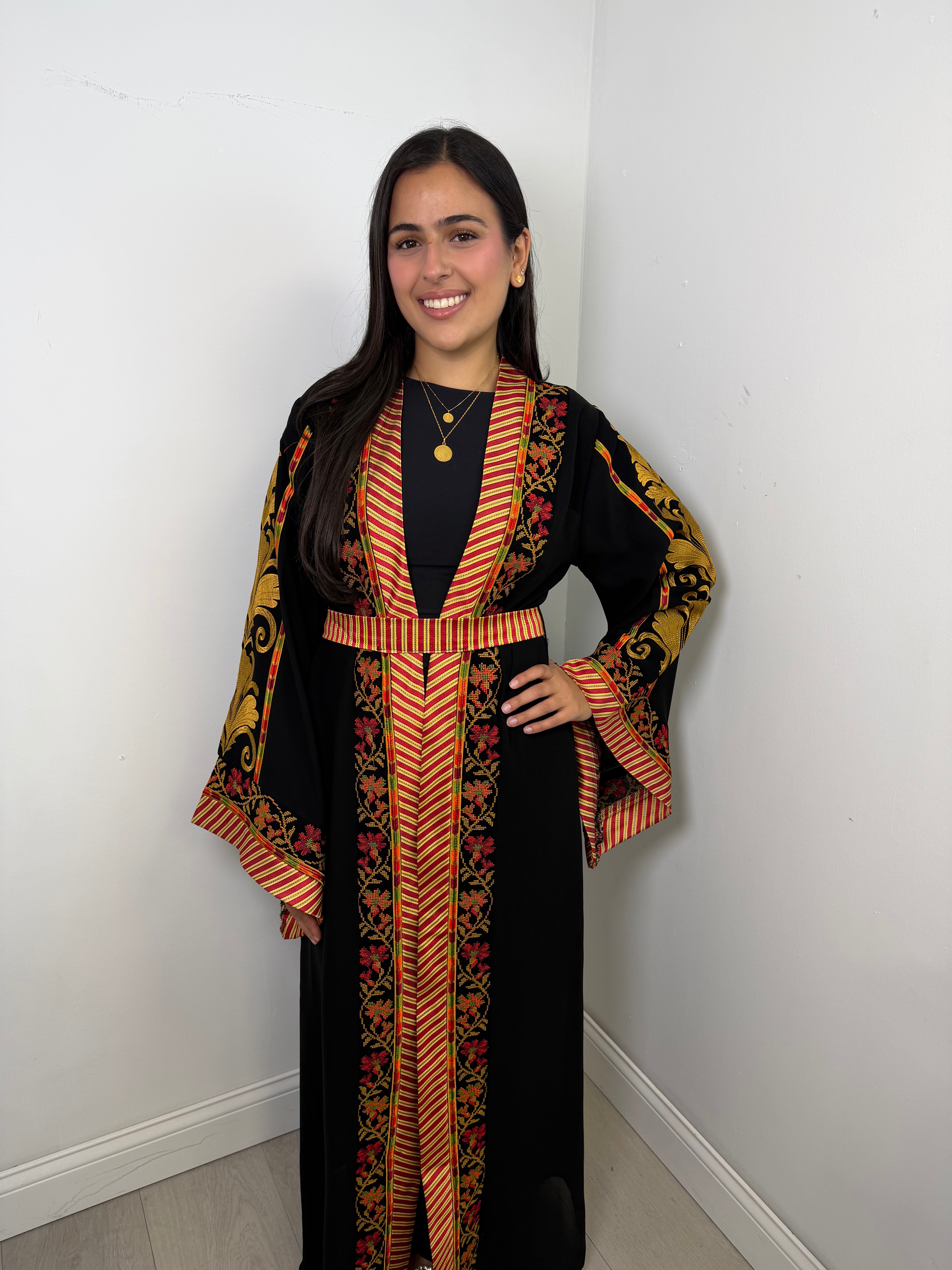 Warda Floral-Trim Embroidered Open Abaya