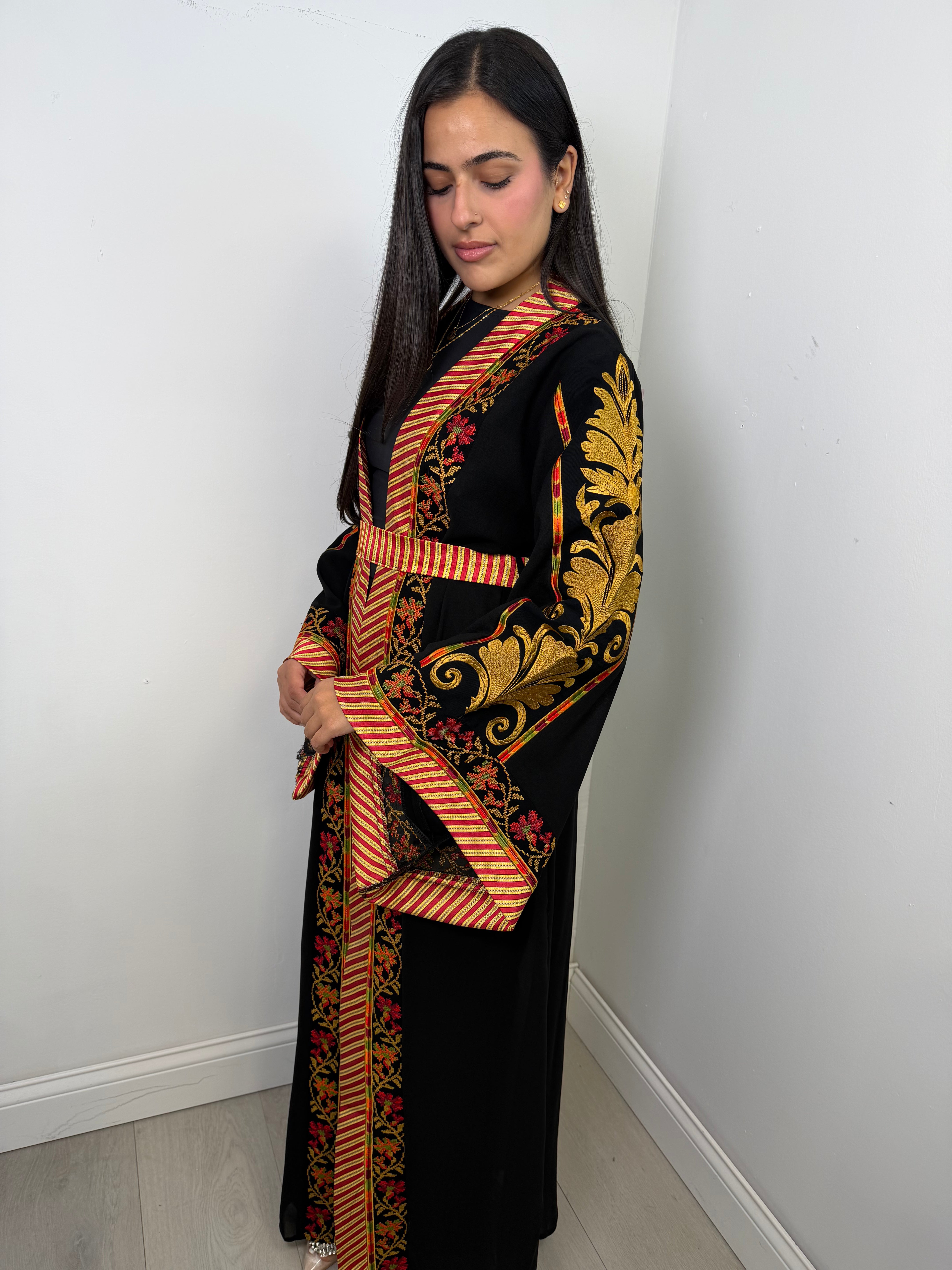 Warda Floral-Trim Embroidered Open Abaya