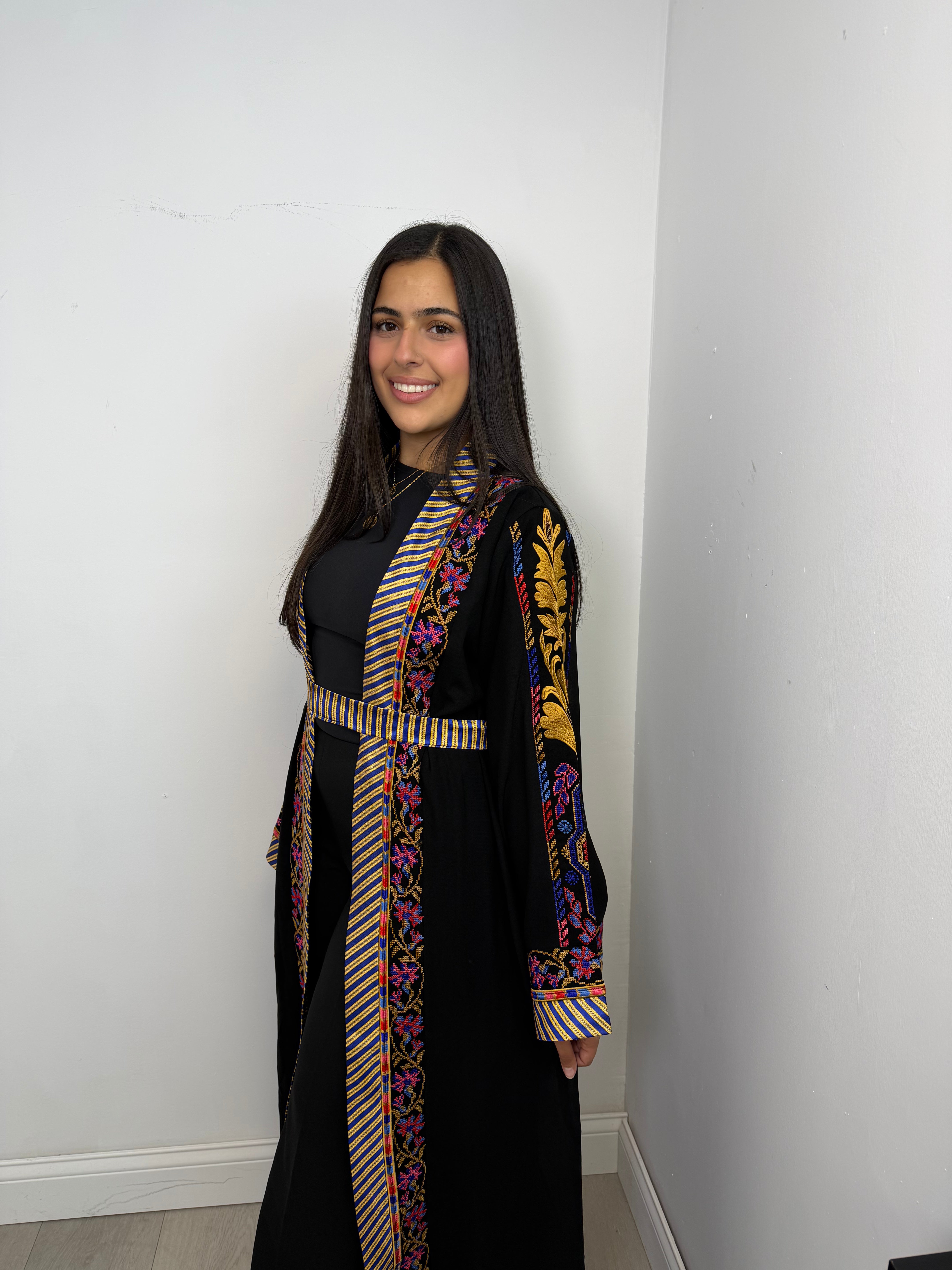 Warda Floral-Trim Embroidered Open Abaya