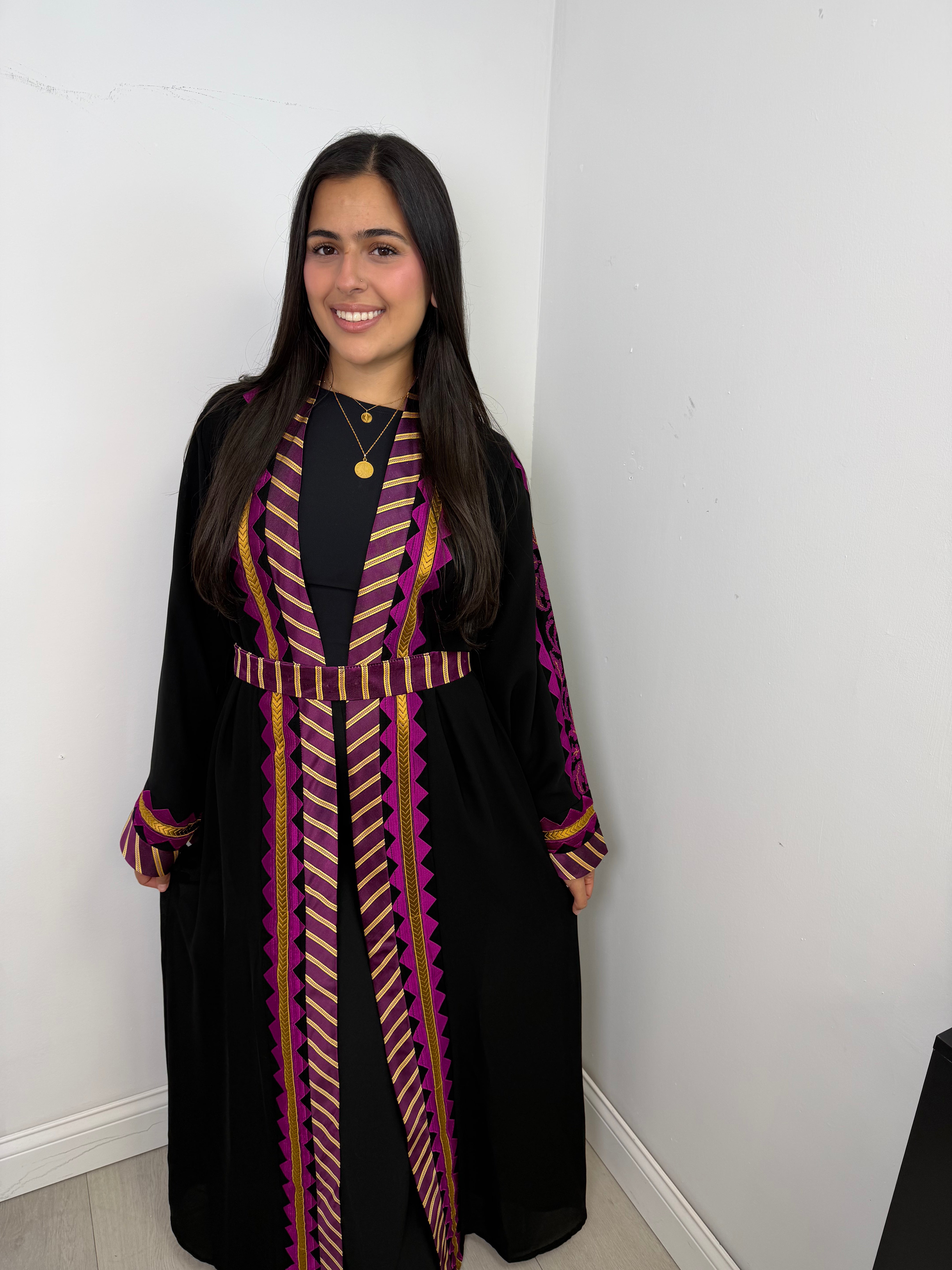 Warda Floral-Trim Embroidered Open Abaya