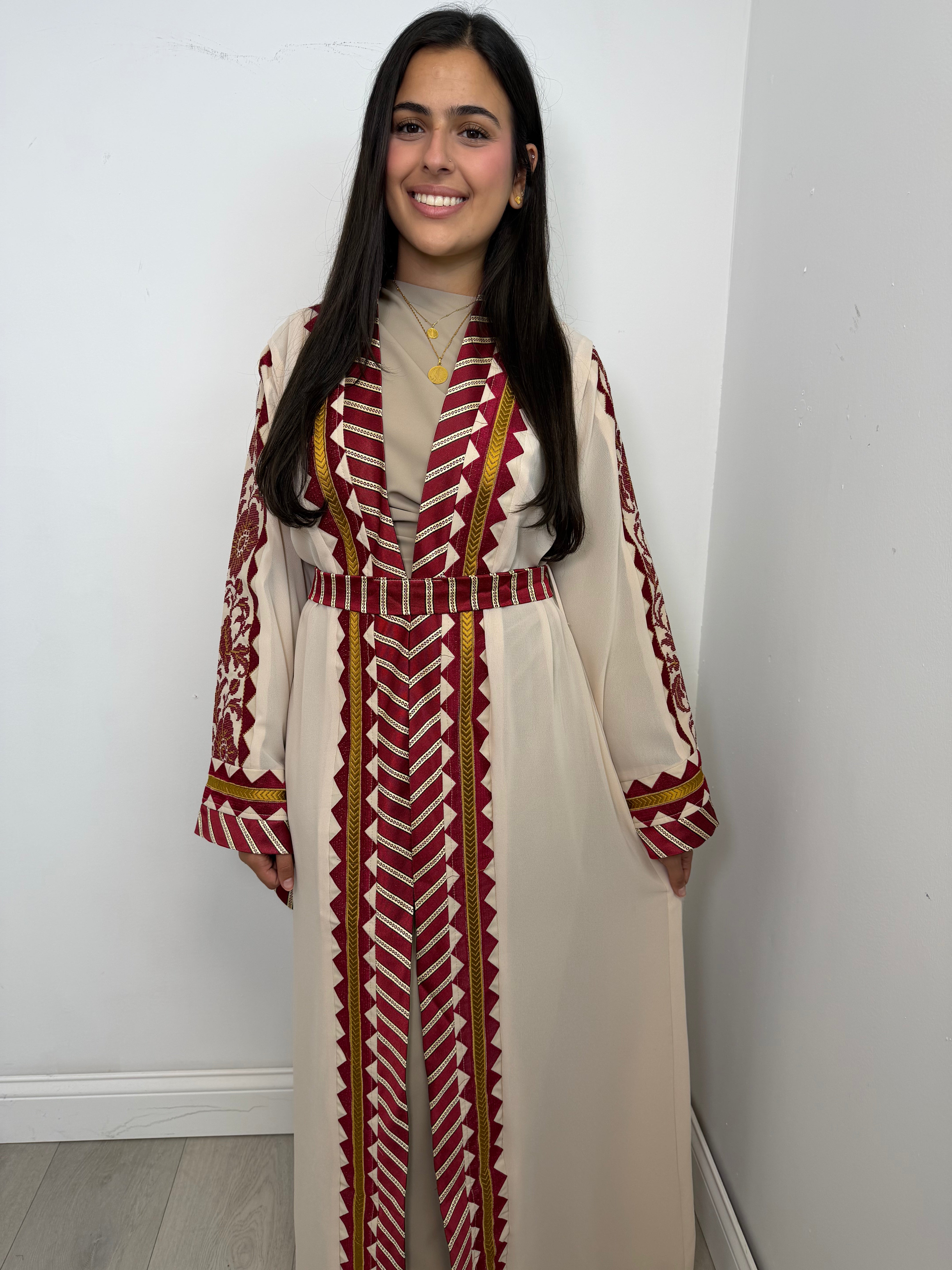 Warda Floral-Trim Embroidered Open Abaya