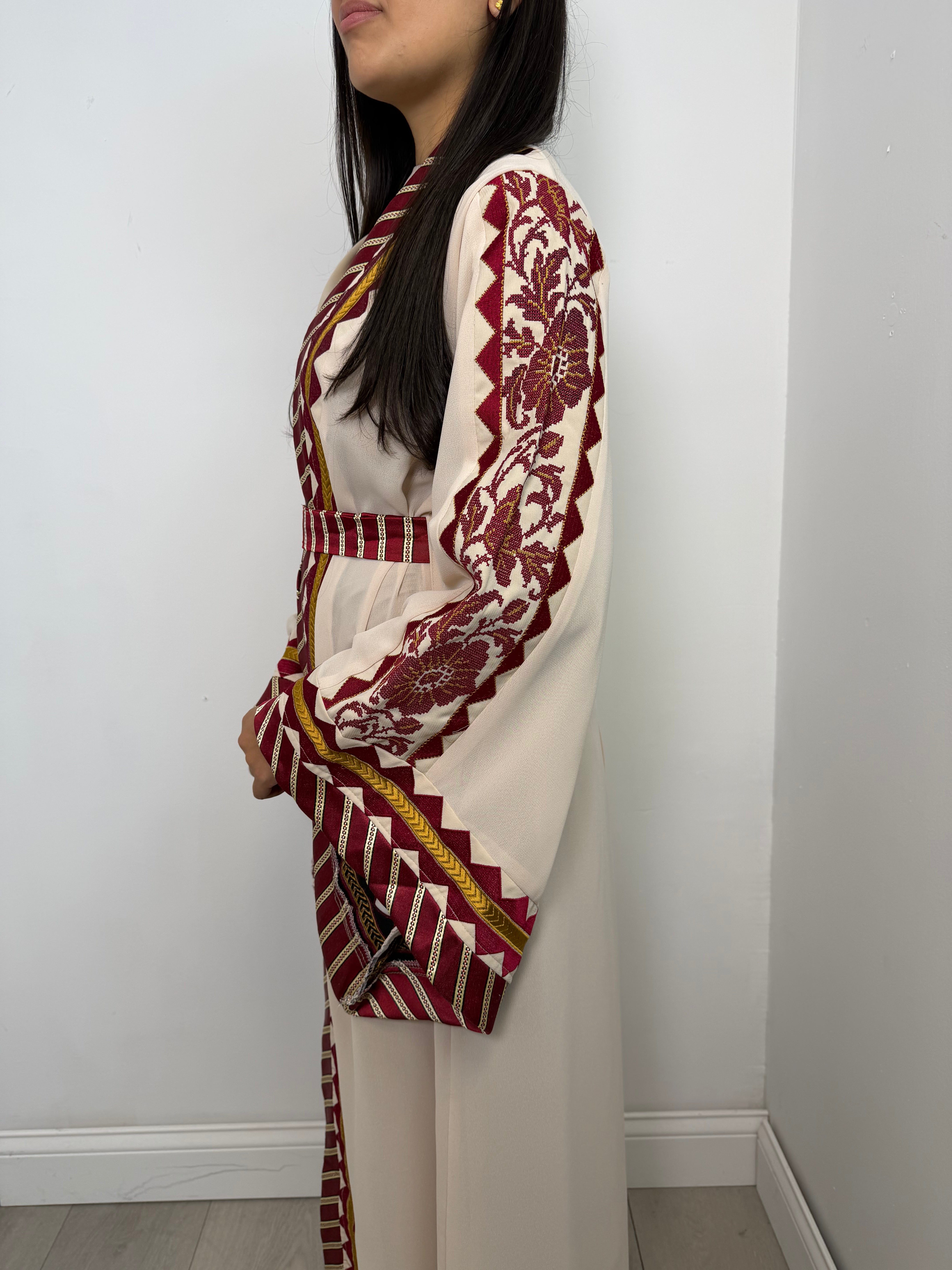 Warda Floral-Trim Embroidered Open Abaya