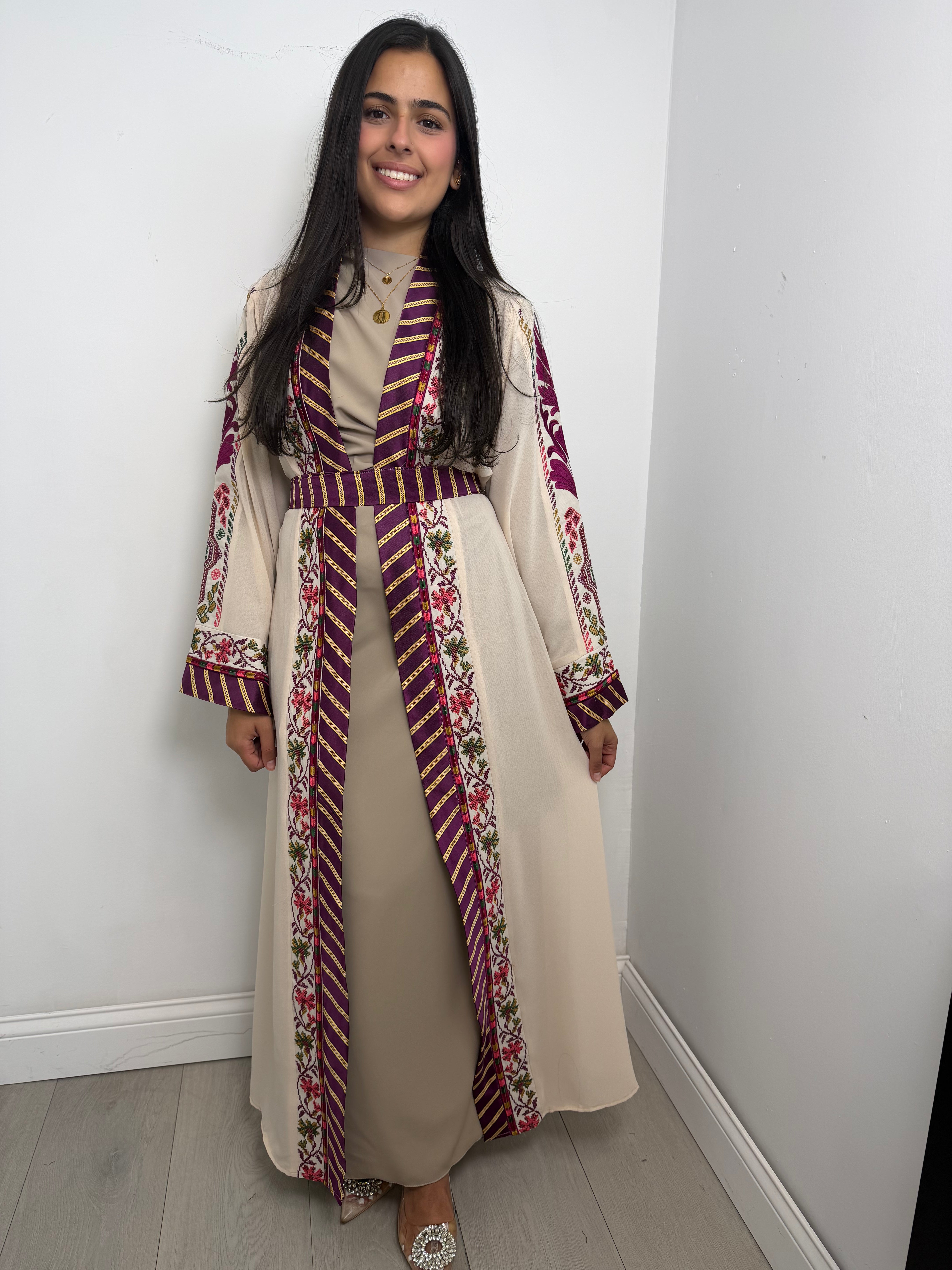 Warda Floral-Trim Embroidered Open Abaya