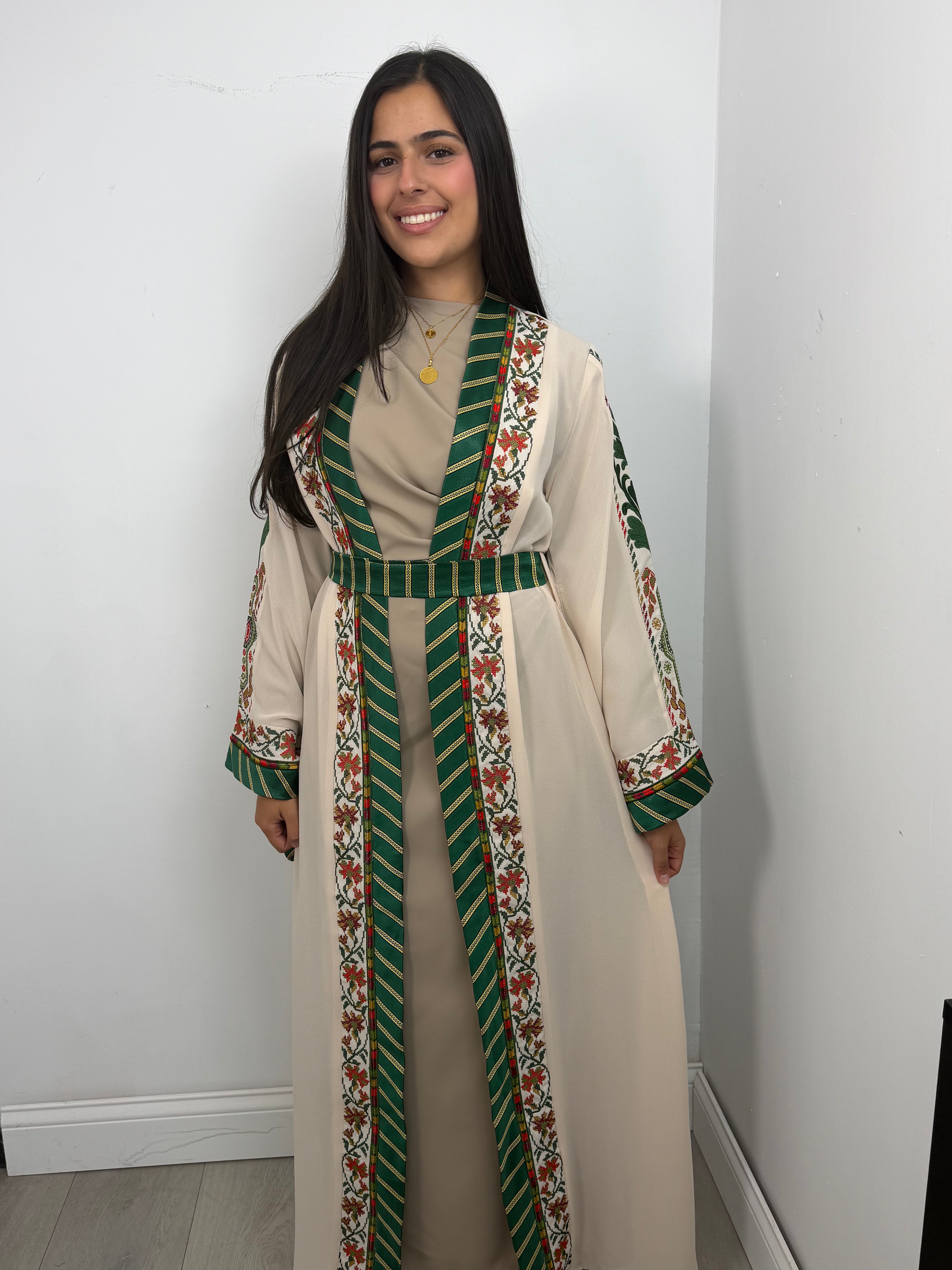 Warda Floral-Trim Embroidered Open Abaya