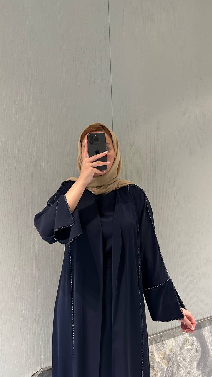 Lana Abaya Set in Chocolate Brown - front close-up