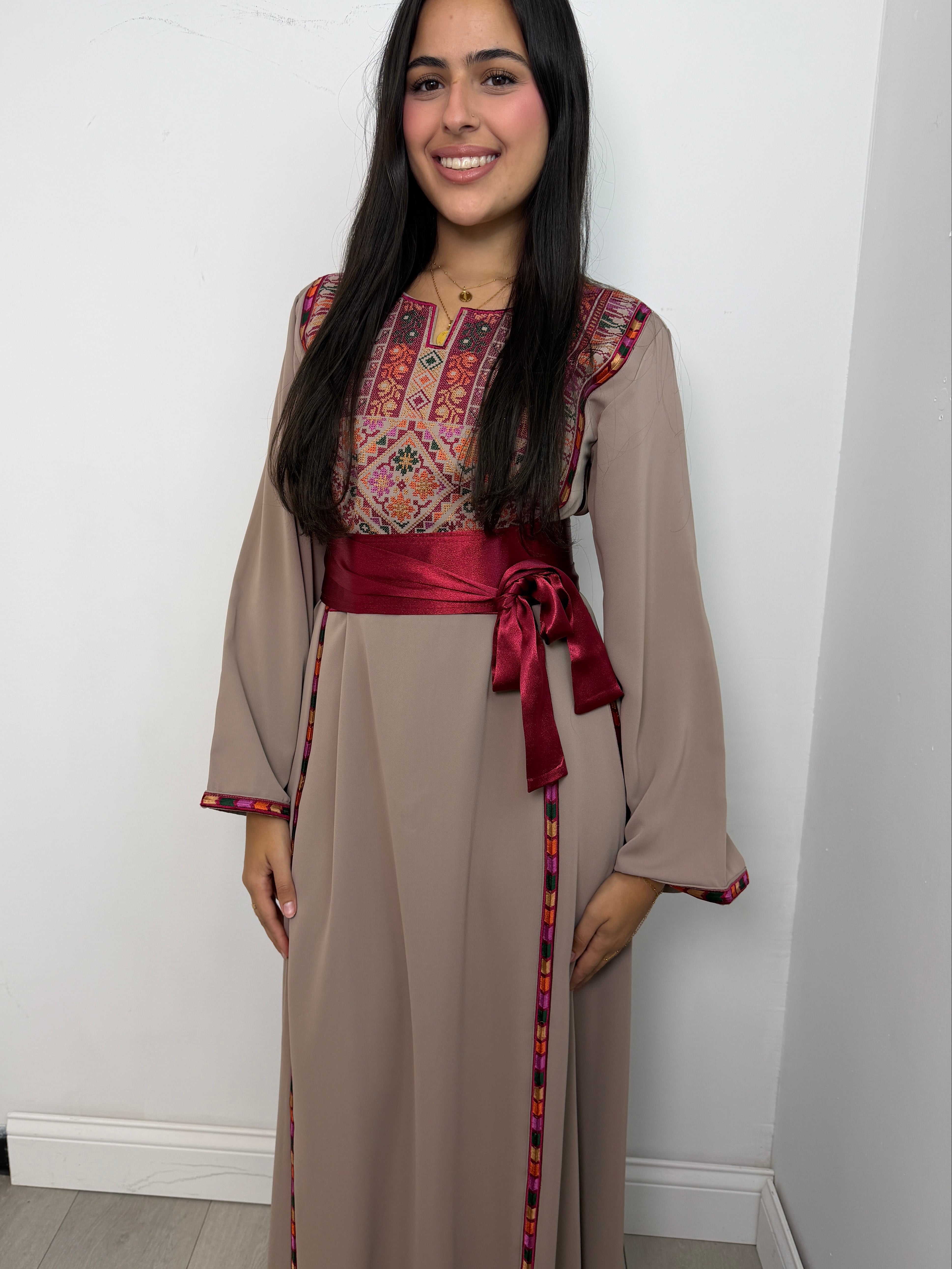 Falasteen Thobe Dress II in Taupe - full length