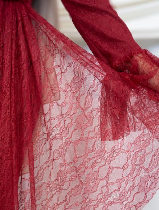 Lace Evening Gown Burgundy
