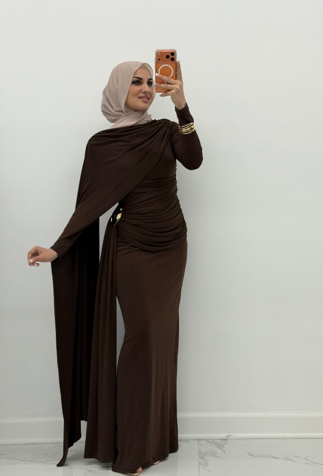Veloura Drape Dress Brown