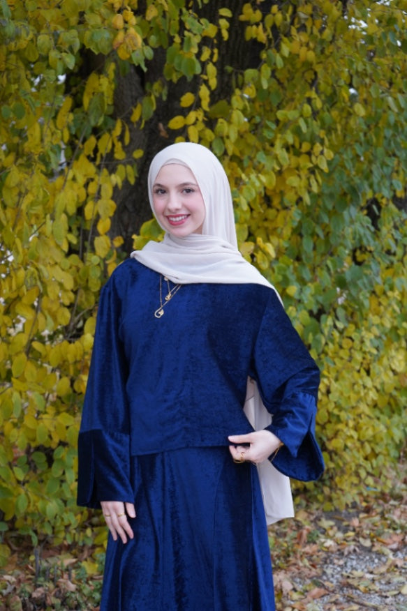 Salma Velvet Skirt Set Navy