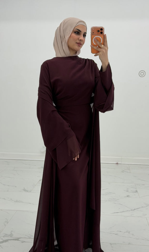Nada Drape Abaya  Burgundy