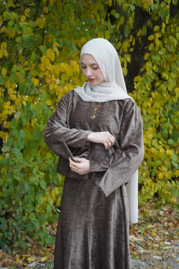 Salma Velvet Skirt Set Brown