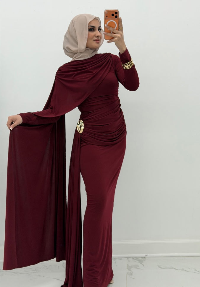 Veloura Drape Dress Burgundy