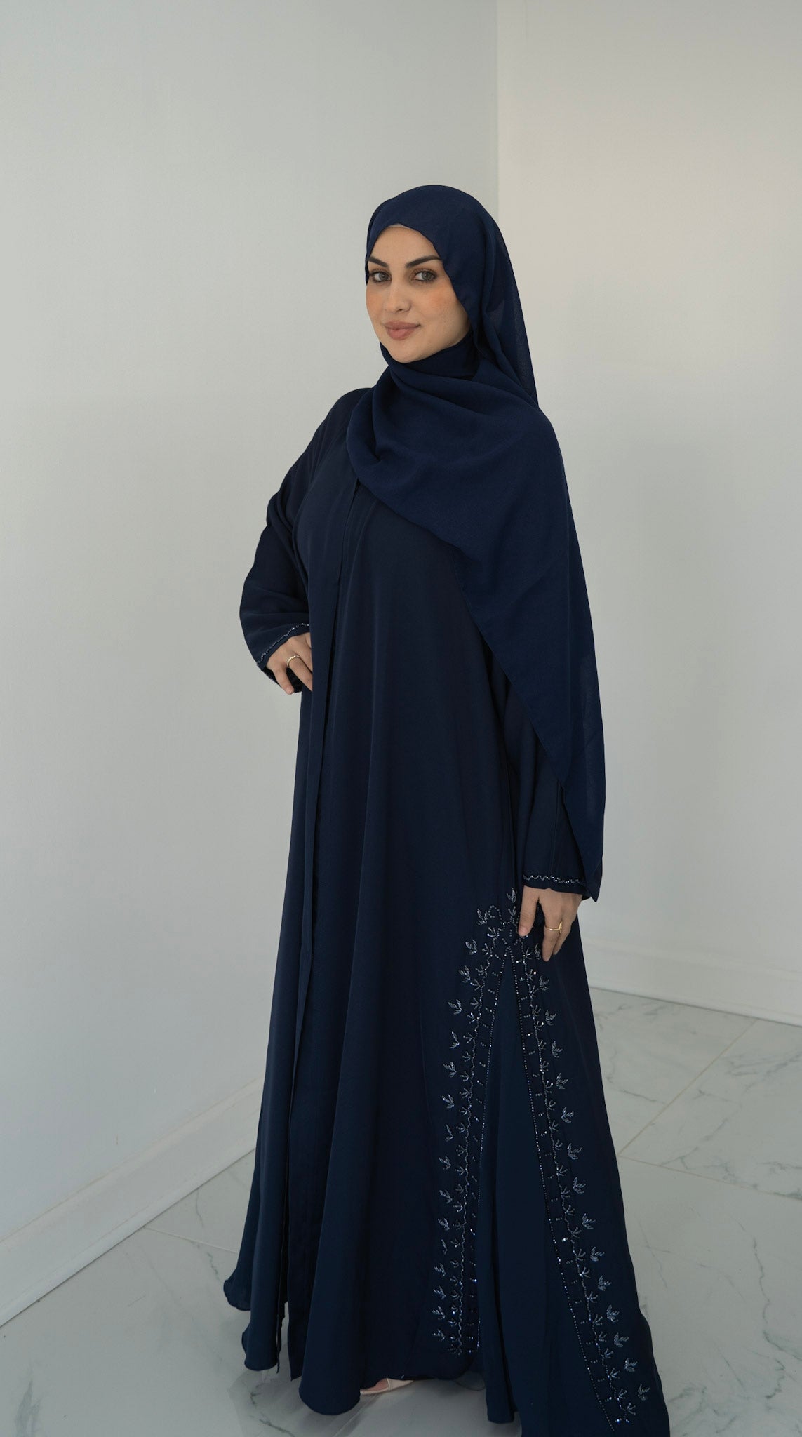 Noura Embroidered Abaya Navy