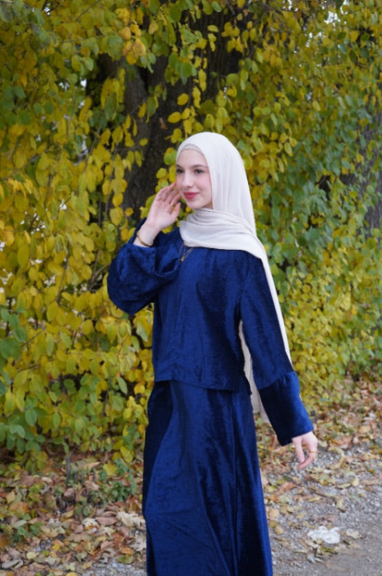 Salma Velvet Skirt Set Navy