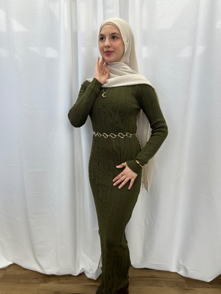 Ribbed Knit Maxi Dress Green