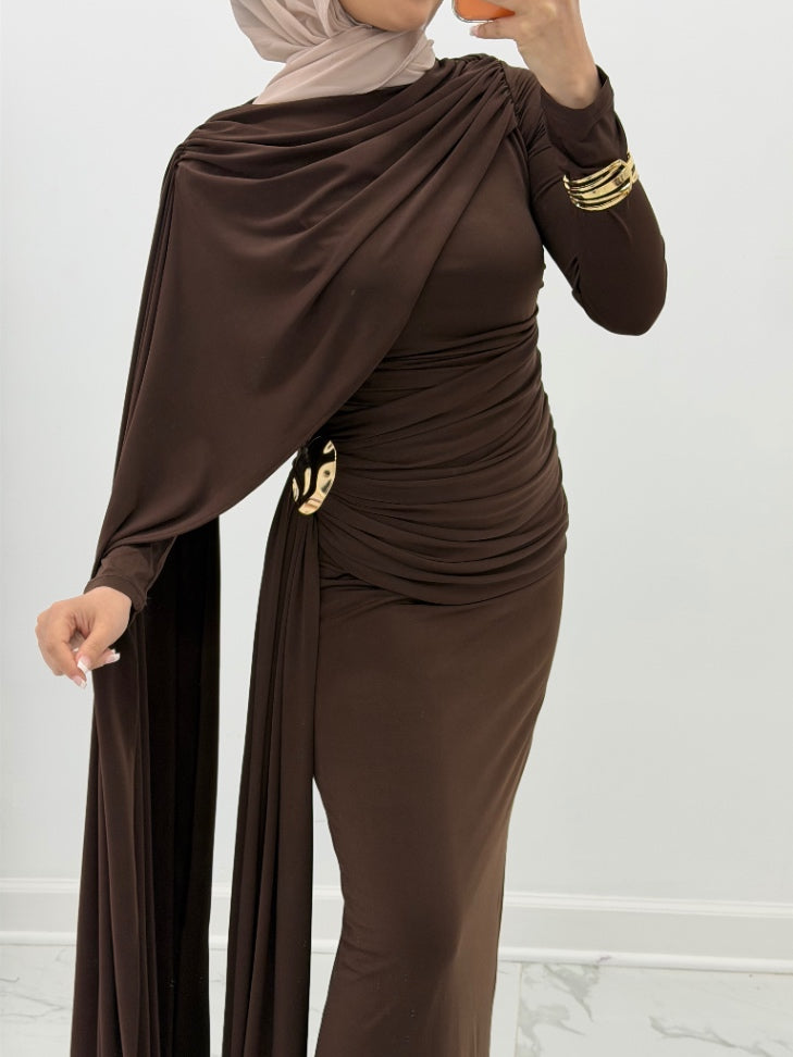 Veloura Drape Dress Brown