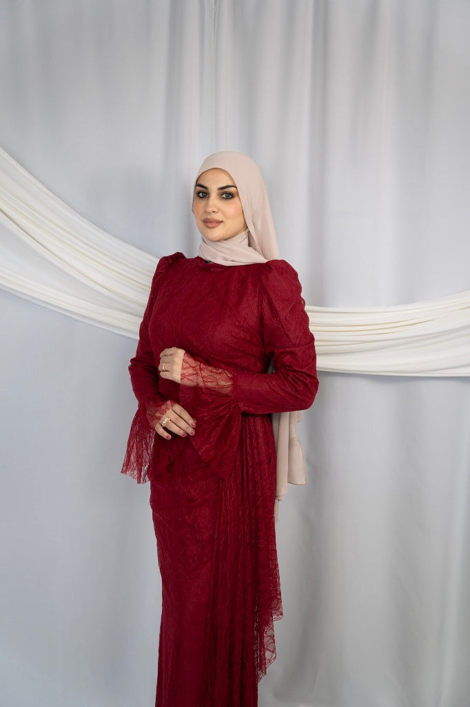Lace Evening Gown Burgundy