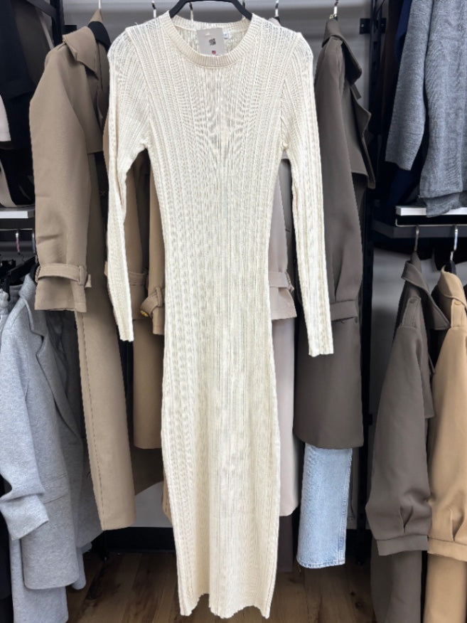 Ribbed Knit Maxi Dress Beige