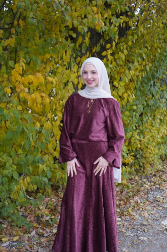 Salma Velvet Skirt Set Burgundy