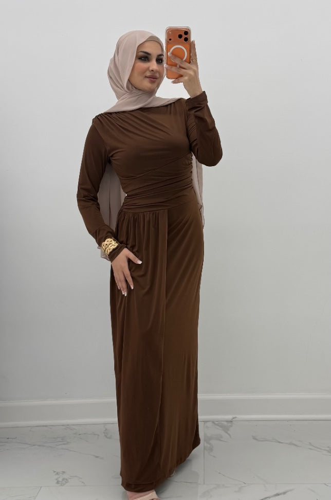Sienna Drape Dress Brown