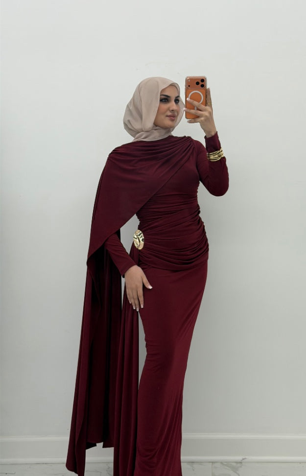 Veloura Drape Dress Burgundy