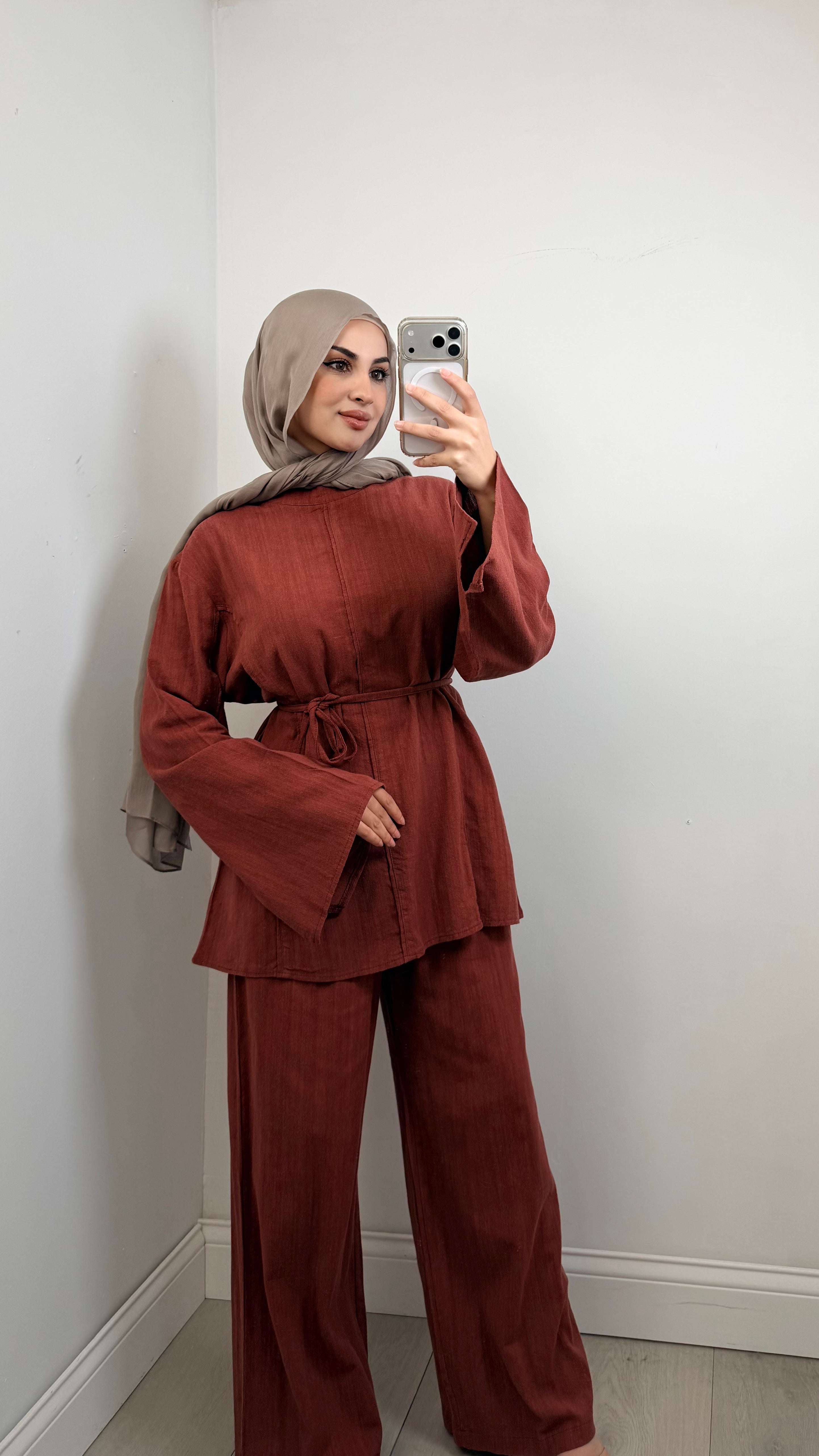 Nadia Co-Ord Set in Rust - front view