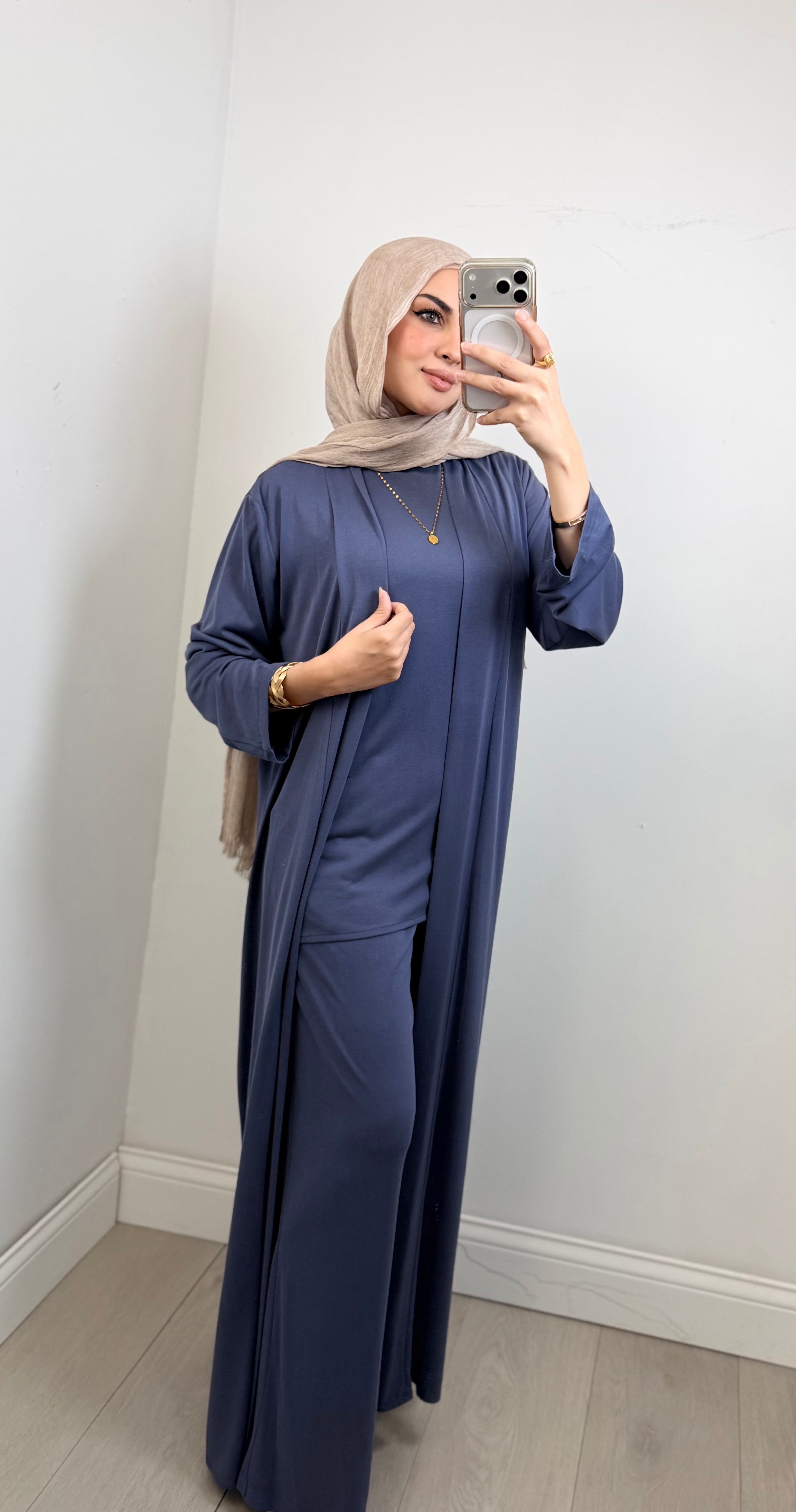 Serene 3-Piece Abaya Co-Ord Set in Navy