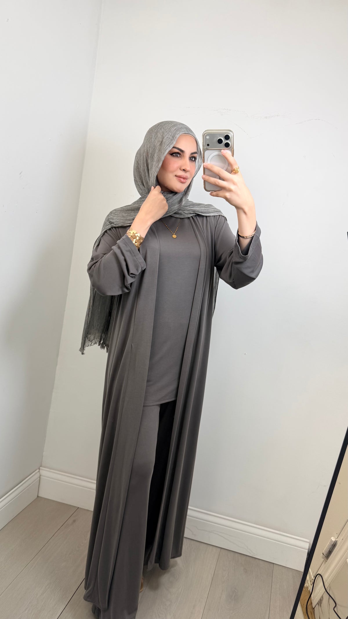 Serene 3-Piece Abaya Co-Ord Set in Grey